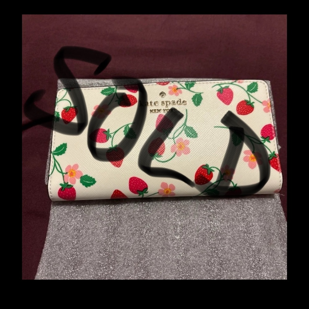 Kate Spade Cream and Red Strawberry Floral Wallet